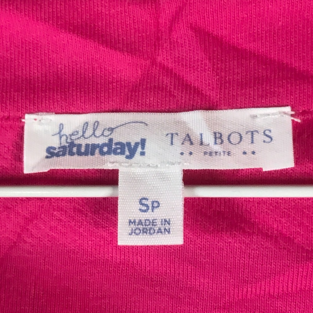 Talbots Hello Saturday Top Womens Small Petite Hot Pink Cotton 3/4 Sleeve Modern - Picture 4 of 9